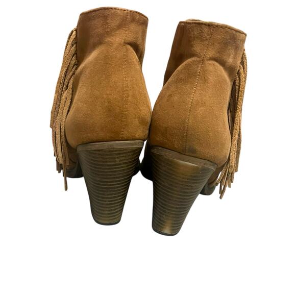 Mia Lindsie Brown Suede Leather Ankle Boots Side Zip Fringe Tassels Size 8.5 - Picture 4 of 16